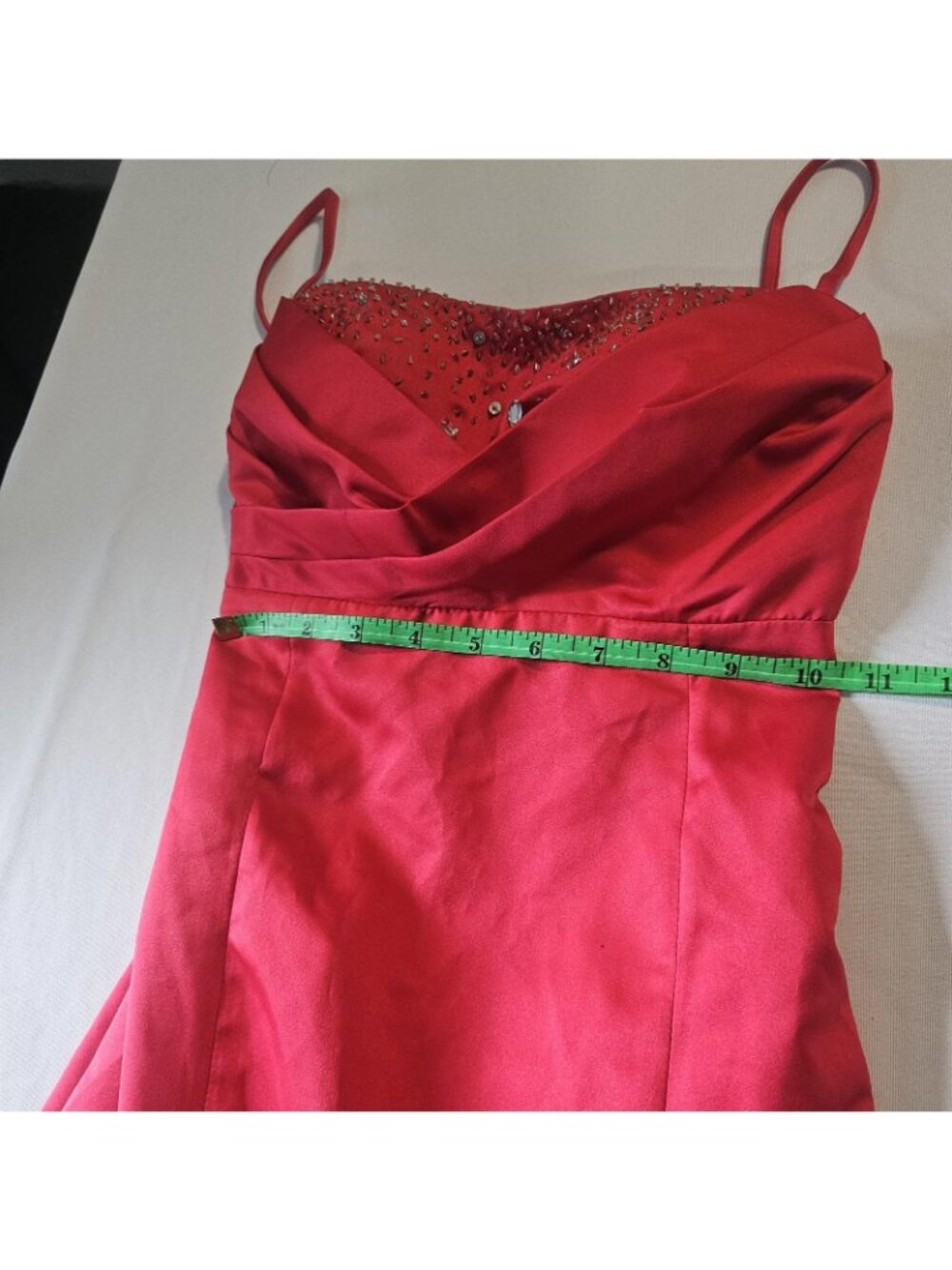 Vintage NOS Y2K Josh & Jazz Red Satin Prom Dress Jr 7/8 Rhinestone Corset Gown - Picture 5 of 13